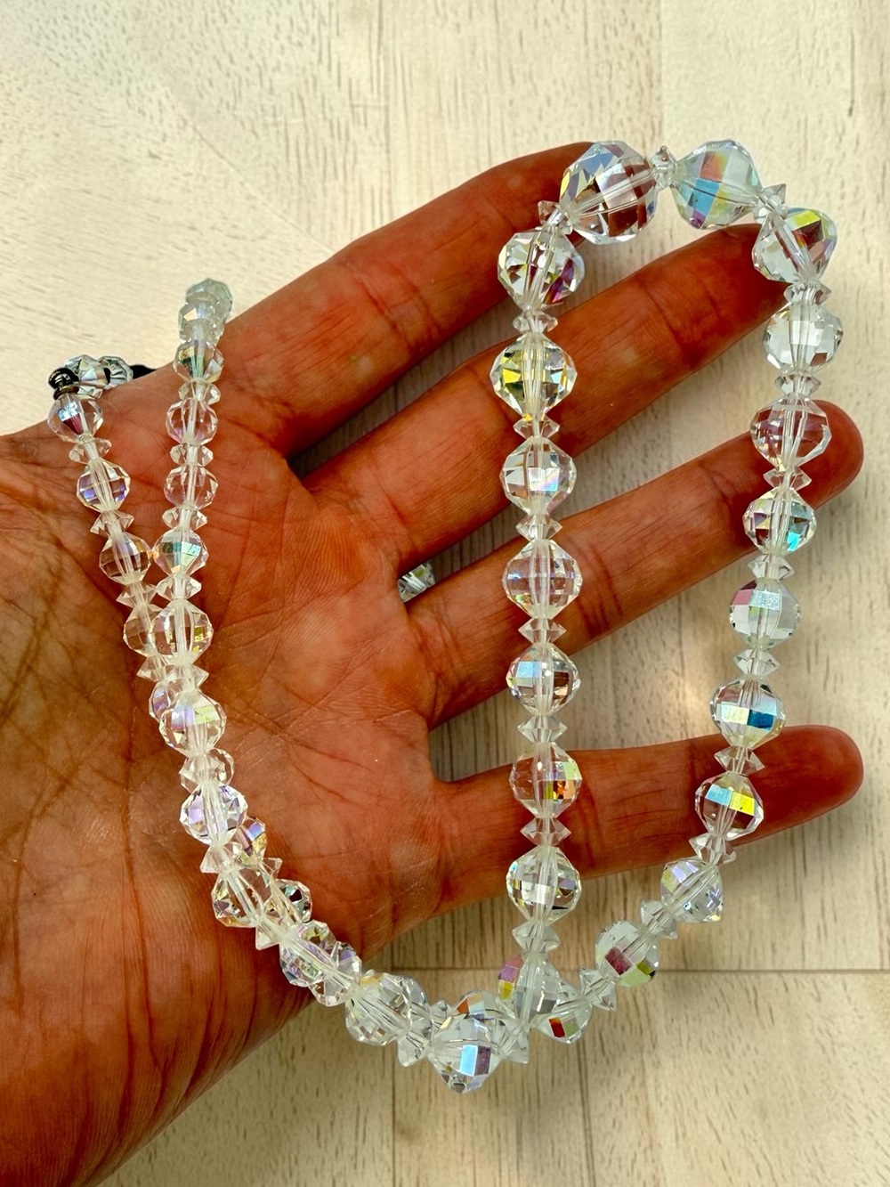 Vintage Laguna AB Crystal Necklace Aurora Borealis Beaded 20-22” Shepherds Hook - Picture 13 of 17
